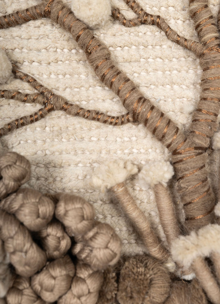wall art ivory wool & bamboo silk & zari  Rug - CloseUp