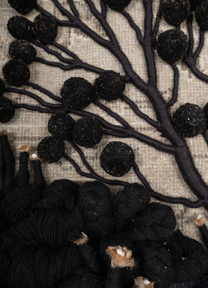 wall art grey and black wool and bamboo silk Wall Art Rug - CloseUp