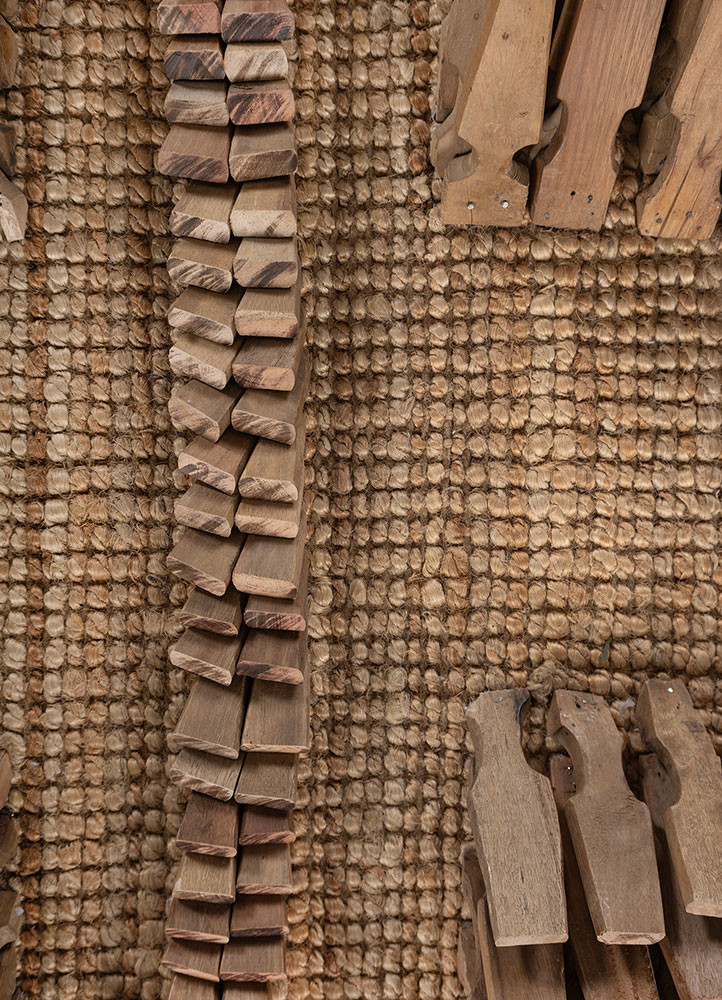 wall installation gold jute and hemp Wall Art Rug - CloseUp wall installation gold jute and hemp Wall Art Rug - CloseUp