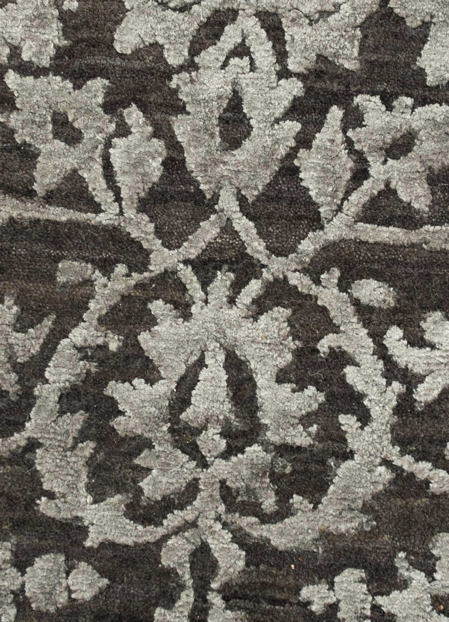 far east grey and black wool and viscose Hand Knotted Rug - CloseUp far east grey and black wool and viscose Hand Knotted Rug - CloseUp