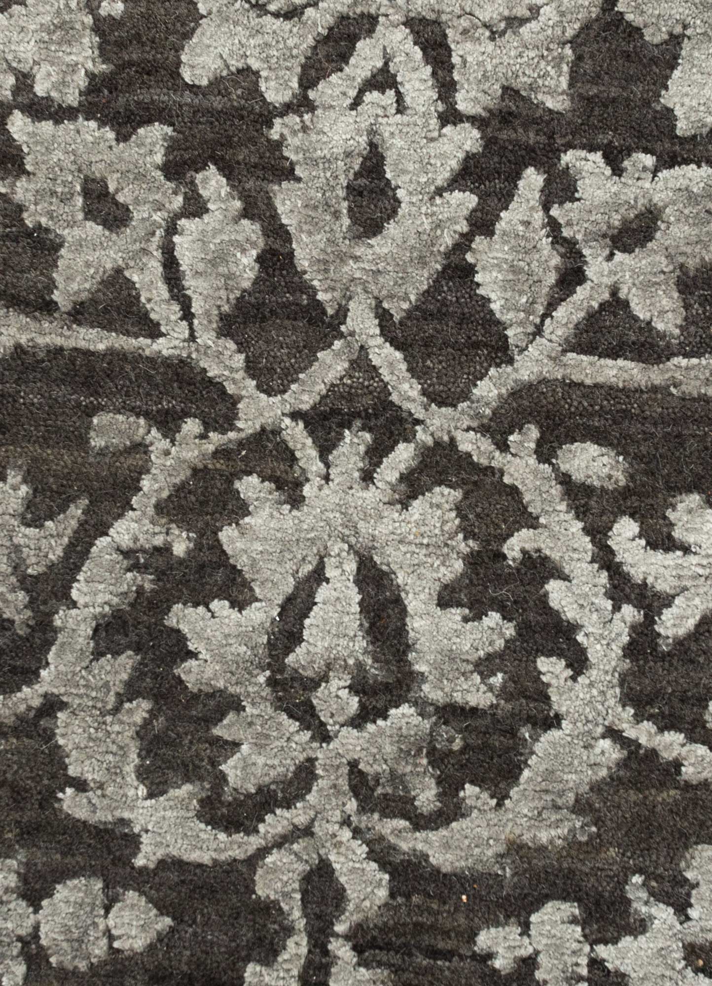 far east grey and black wool and viscose Hand Knotted Rug - CloseUp