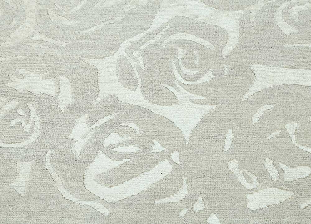 pansy ivory wool and bamboo silk Hand Knotted Rug - CloseUp