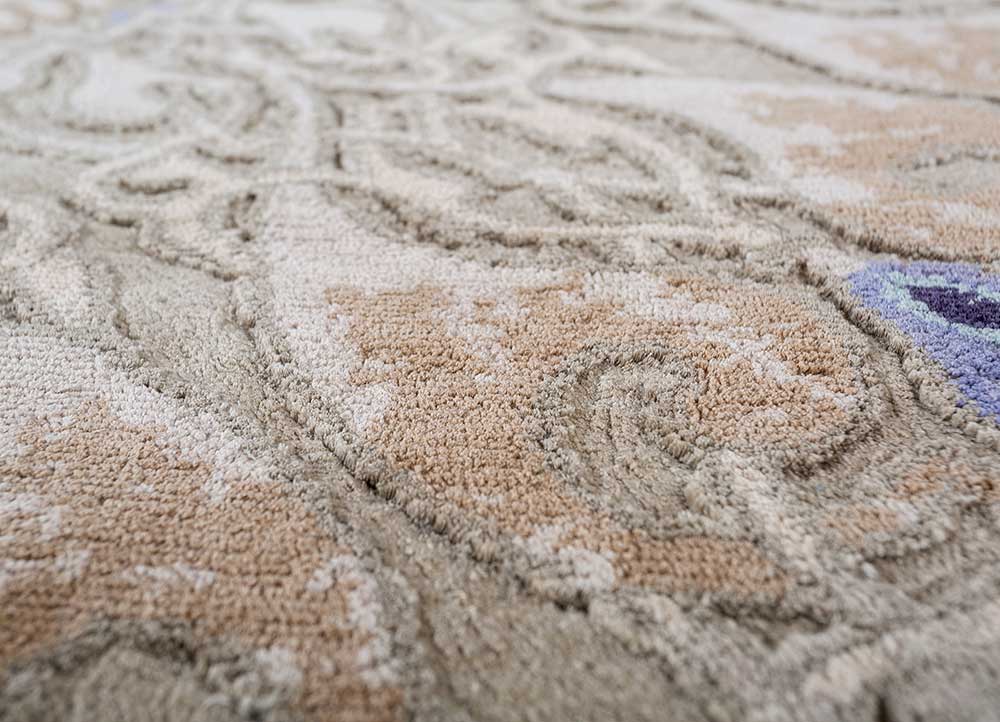 woven gems grey and black silk Hand Knotted Rug - CloseUp