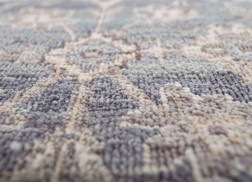 someplace in time blue afghan wool Hand Knotted Rug - CloseUp