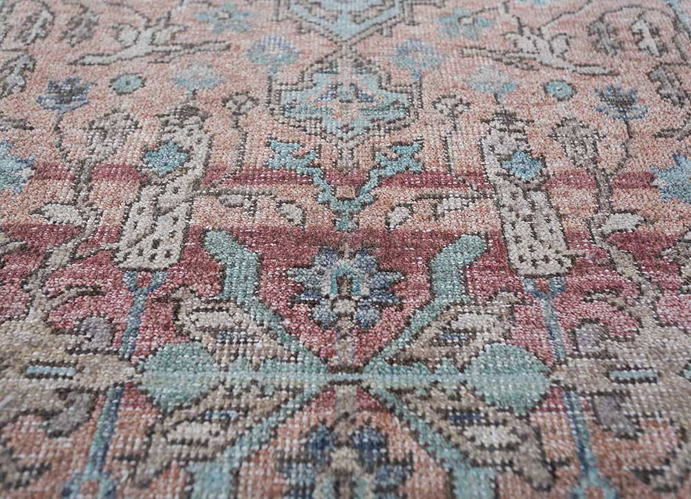 someplace in time red and orange afghan wool Hand Knotted Rug - CloseUp