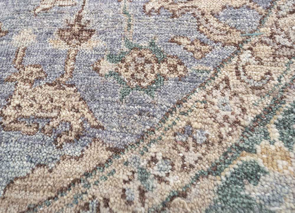 someplace in time blue wool Hand Knotted Rug - CloseUp