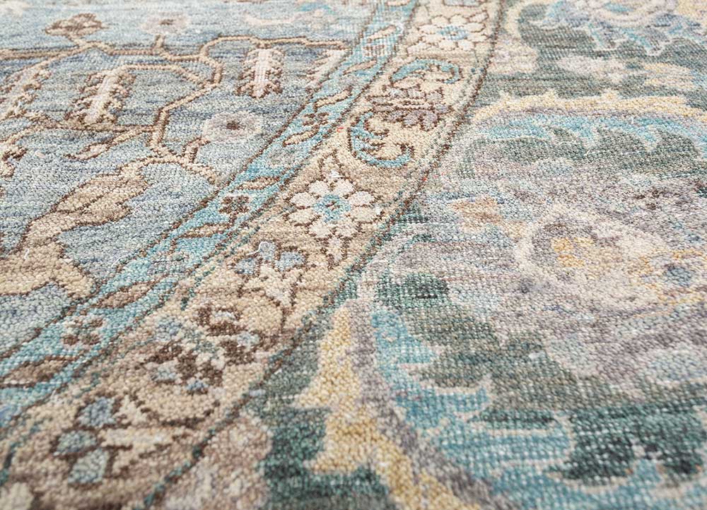 someplace in time blue wool Hand Knotted Rug - CloseUp