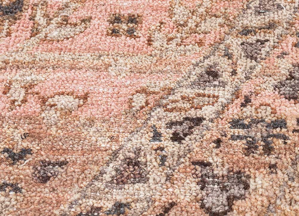 someplace in time red and orange wool Hand Knotted Rug - CloseUp