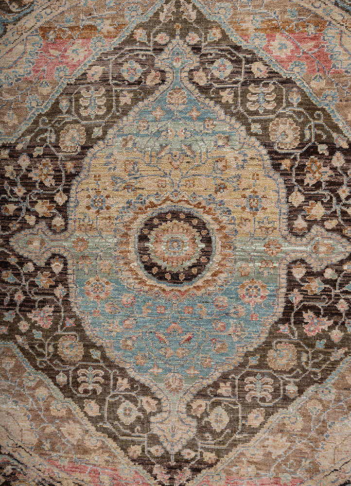 someplace in time beige and brown afghan wool Hand Knotted Rug - CloseUp someplace in time beige and brown afghan wool Hand Knotted Rug - CloseUp