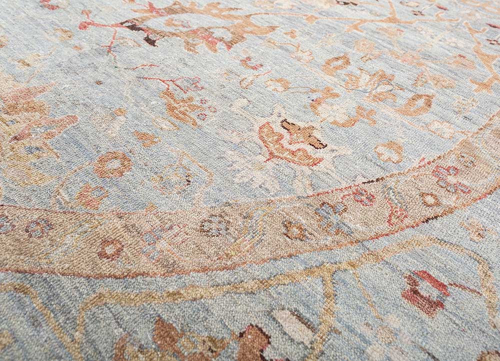 someplace in time blue wool Hand Knotted Rug - CloseUp