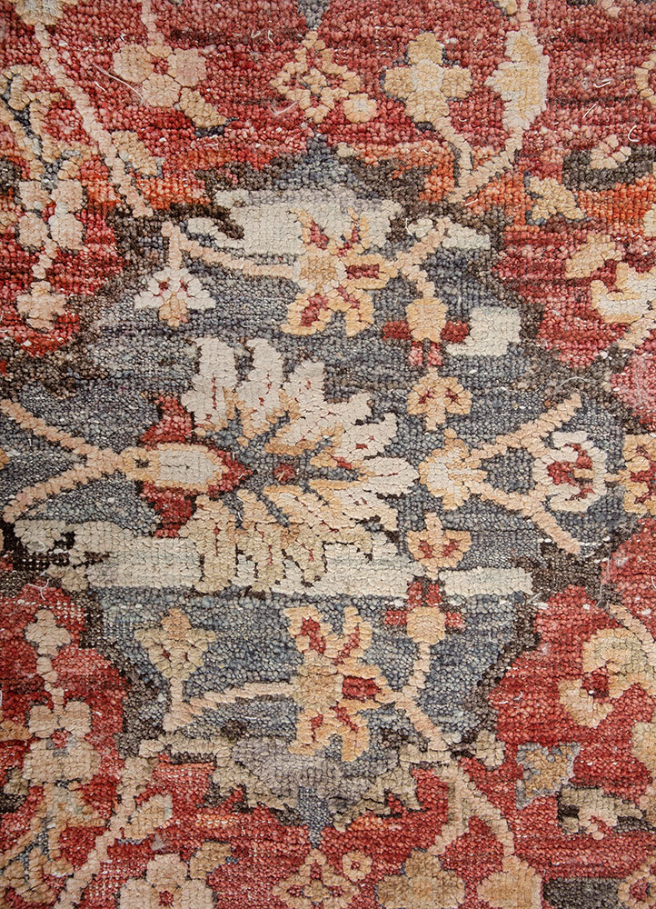 viscaya red and orange wool and silk Hand Knotted Rug - CloseUp