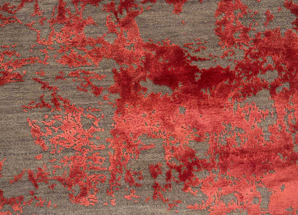 chaos theory by kavi red and orange wool and bamboo silk Hand Knotted Rug - CloseUp