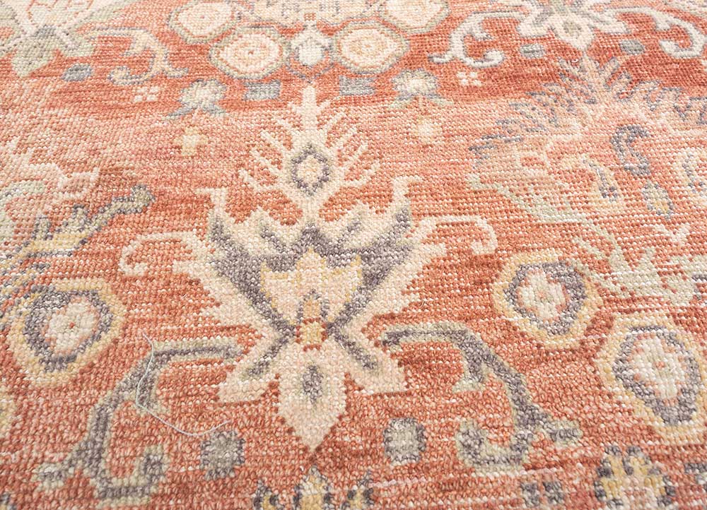 erbe red and orange wool Hand Knotted Rug - CloseUp