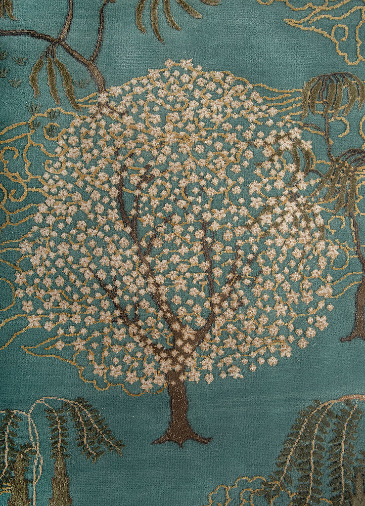 majnun blue wool and silk Hand Knotted Rug - CloseUp