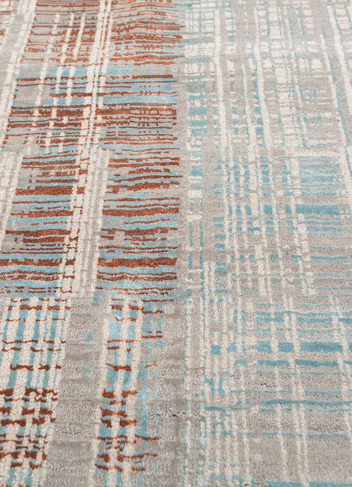 unstring by kavi grey and black wool and bamboo silk Hand Knotted Rug - CloseUp