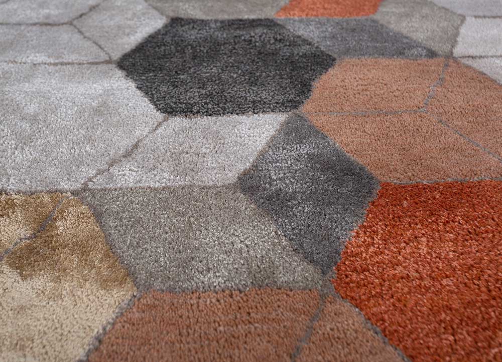 genesis beige and brown wool and viscose Hand Tufted Rug - CloseUp