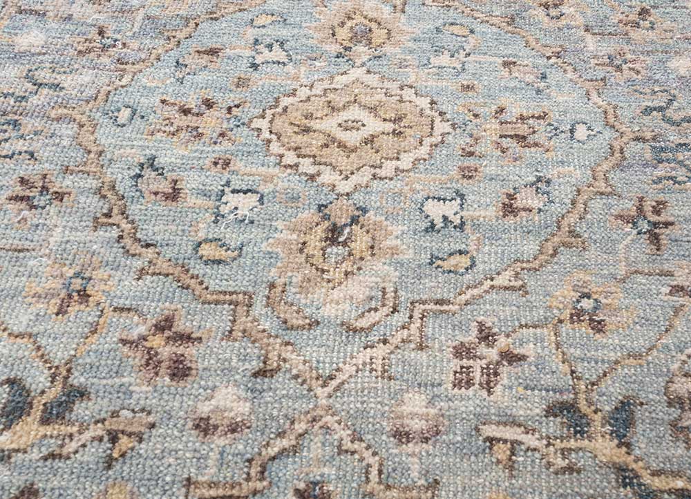 someplace in time blue wool Hand Knotted Rug - CloseUp