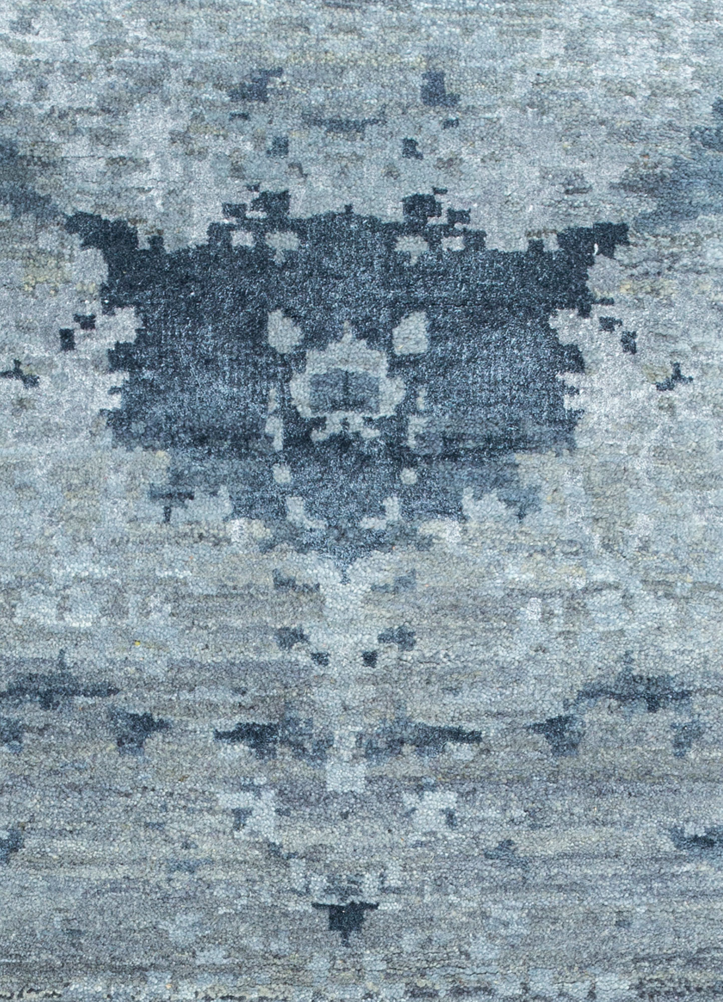 chaos theory by kavi grey and black wool and bamboo silk Hand Knotted Rug - CloseUp