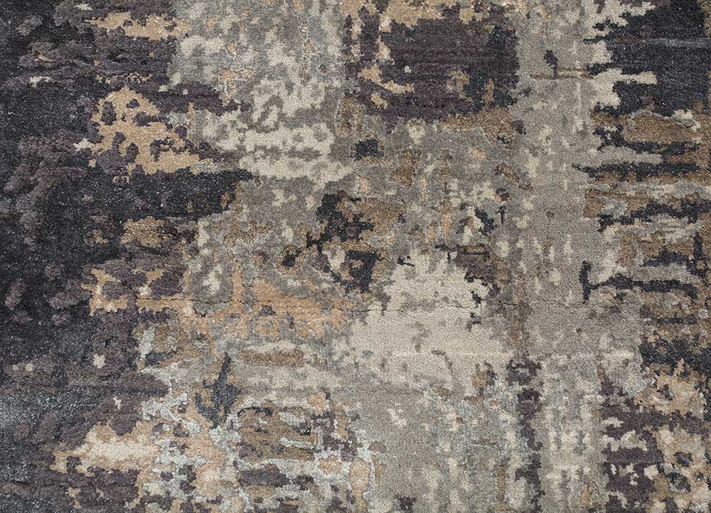 chaos theory by kavi grey and black wool and bamboo silk Hand Knotted Rug - CloseUp