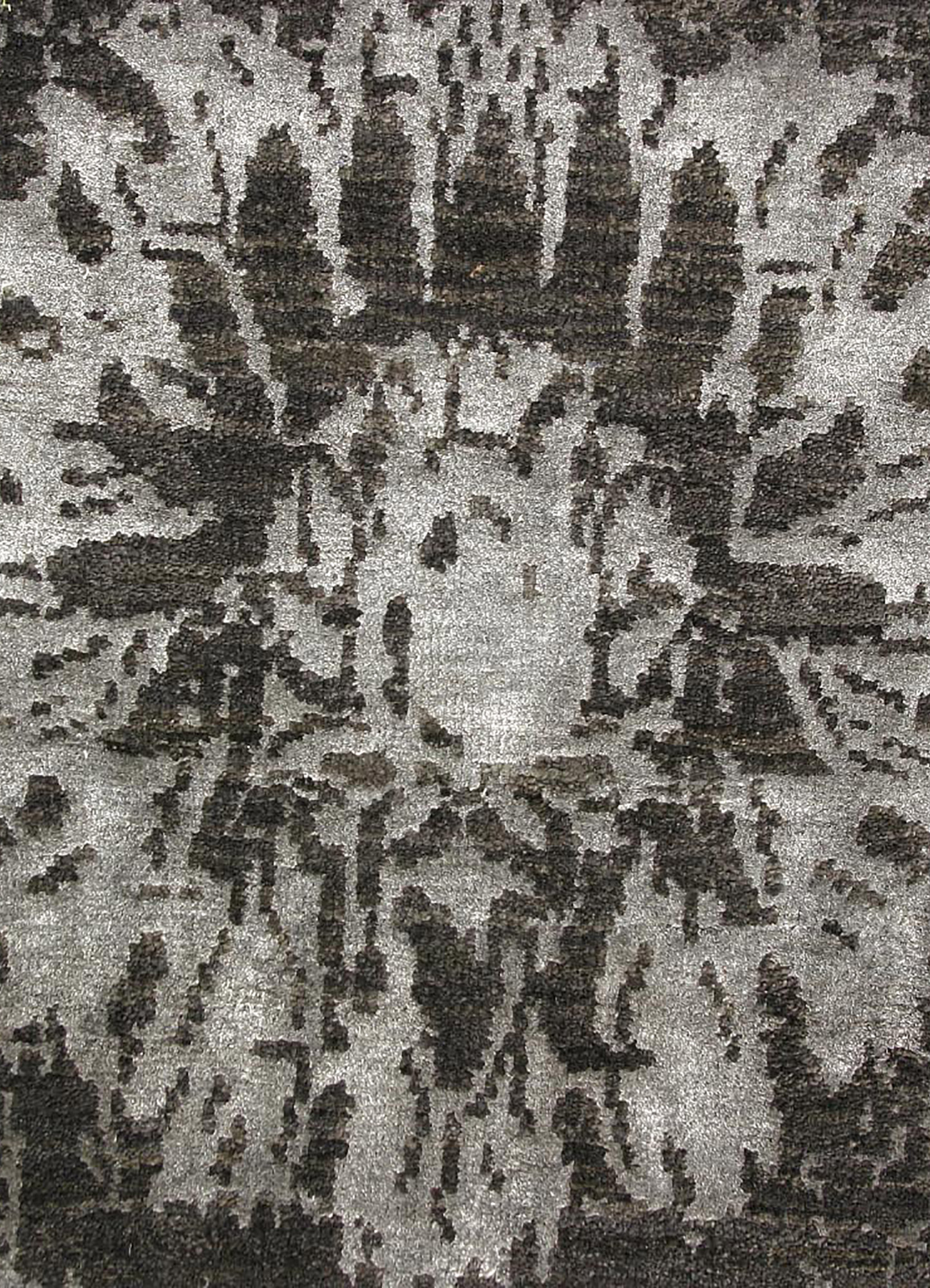 chaos theory by kavi grey and black wool and bamboo silk Hand Knotted Rug - CloseUp