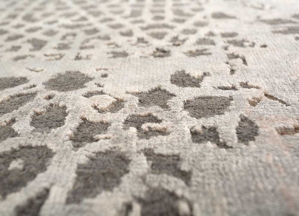 chaos theory by kavi beige and brown wool and bamboo silk Hand Knotted Rug - CloseUp