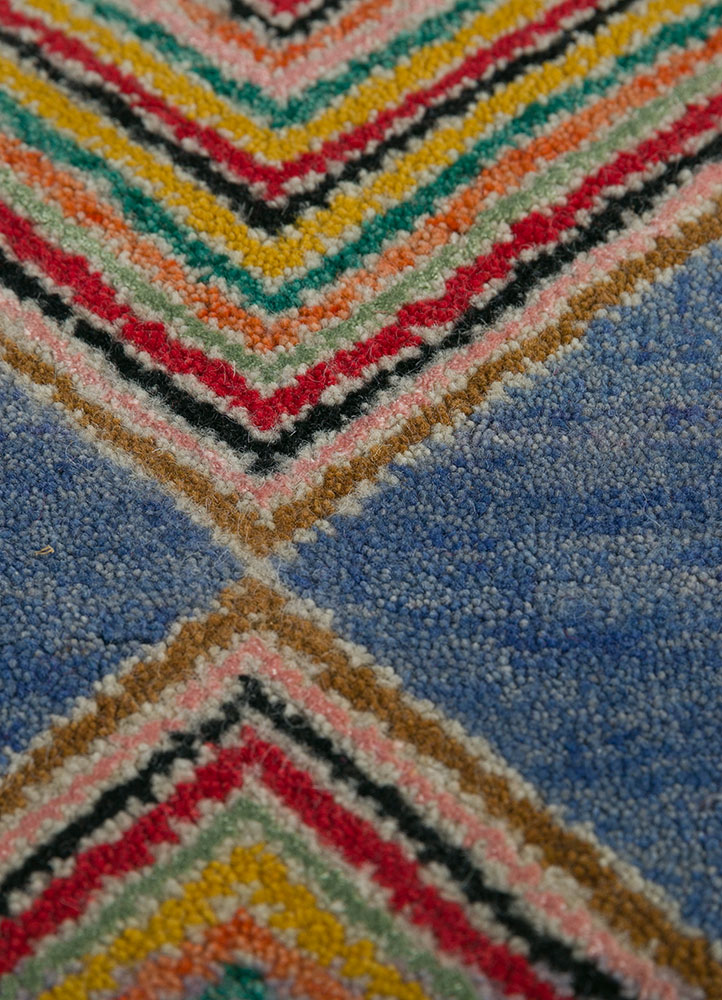 manchaha blue wool Hand Knotted Rug - CloseUp