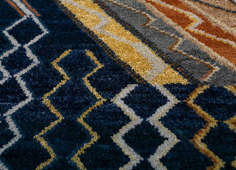 manchaha blue wool and bamboo silk Hand Knotted Rug - CloseUp