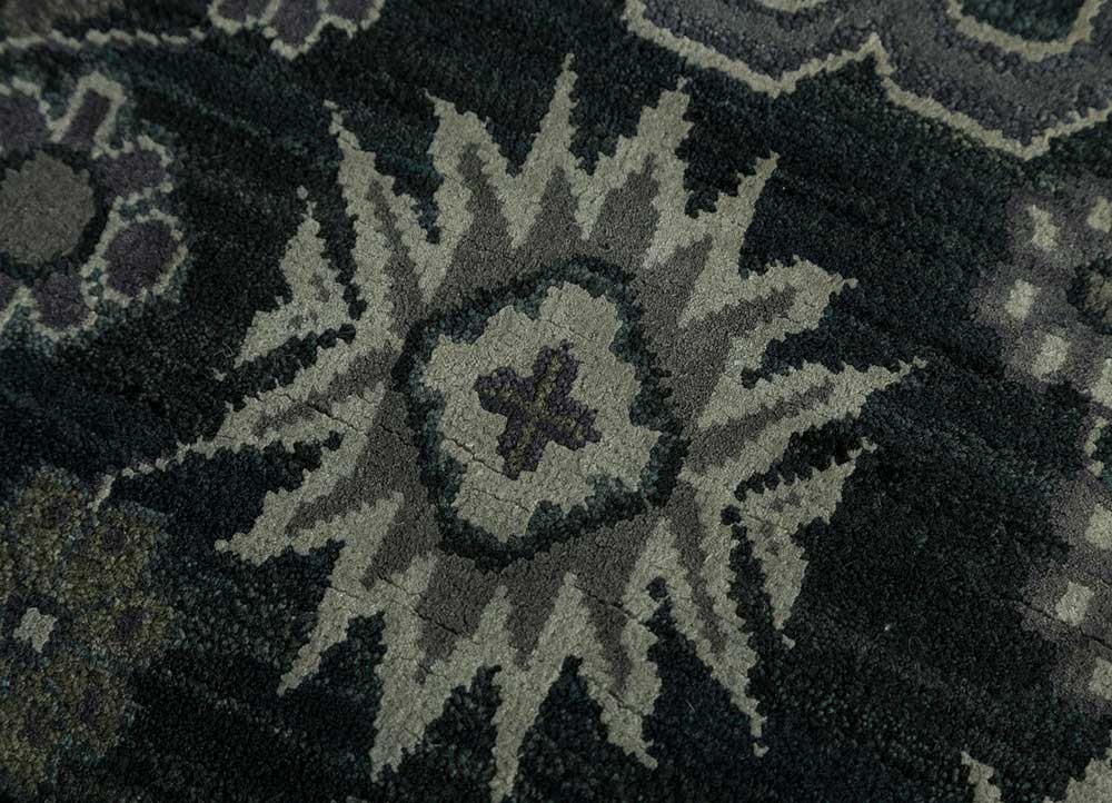 manchaha grey and black wool and bamboo silk Hand Knotted Rug - CloseUp