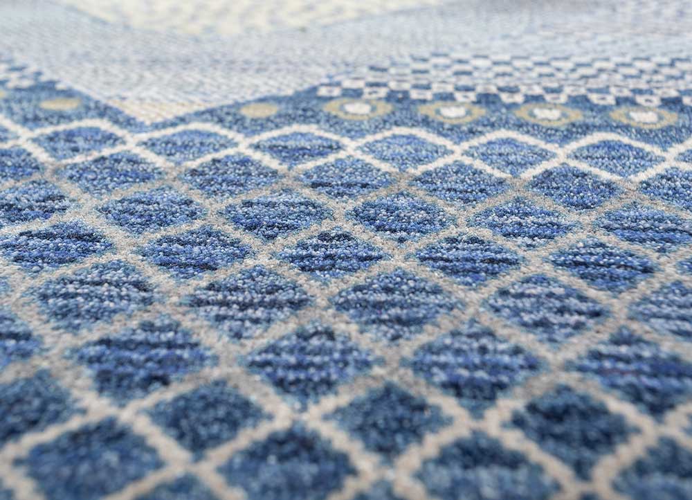 manchaha blue wool and bamboo silk Hand Knotted Rug - CloseUp