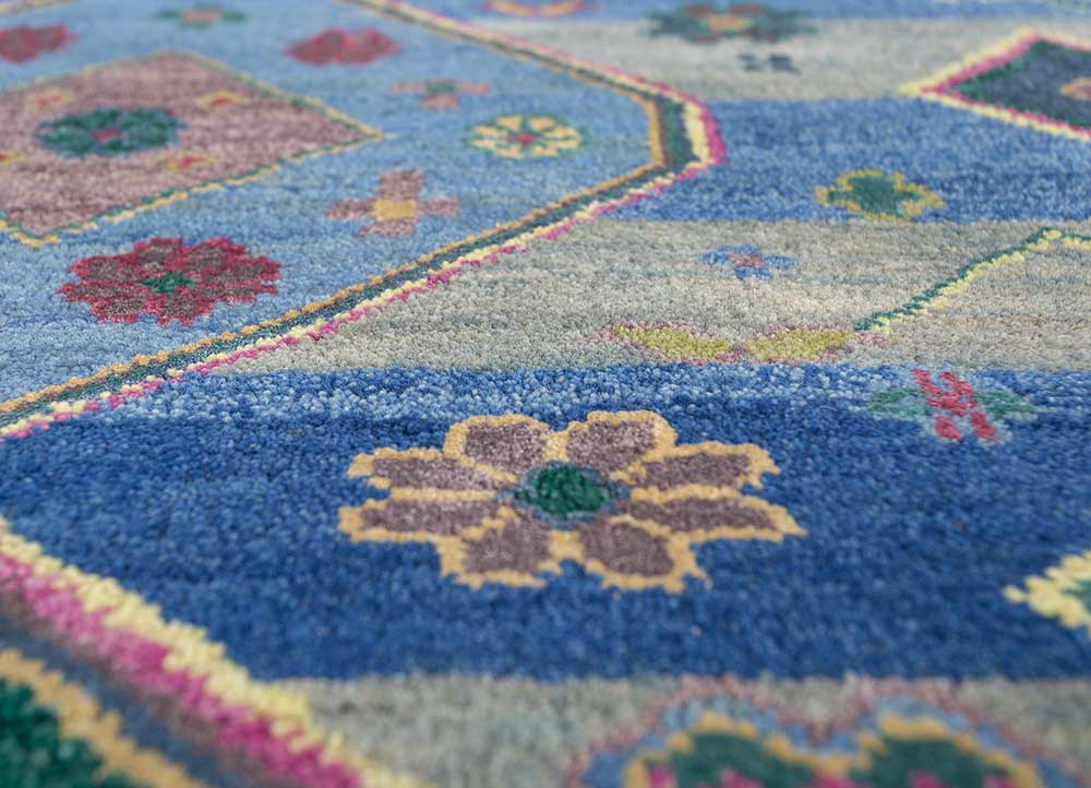 manchaha blue wool and bamboo silk Hand Knotted Rug - CloseUp