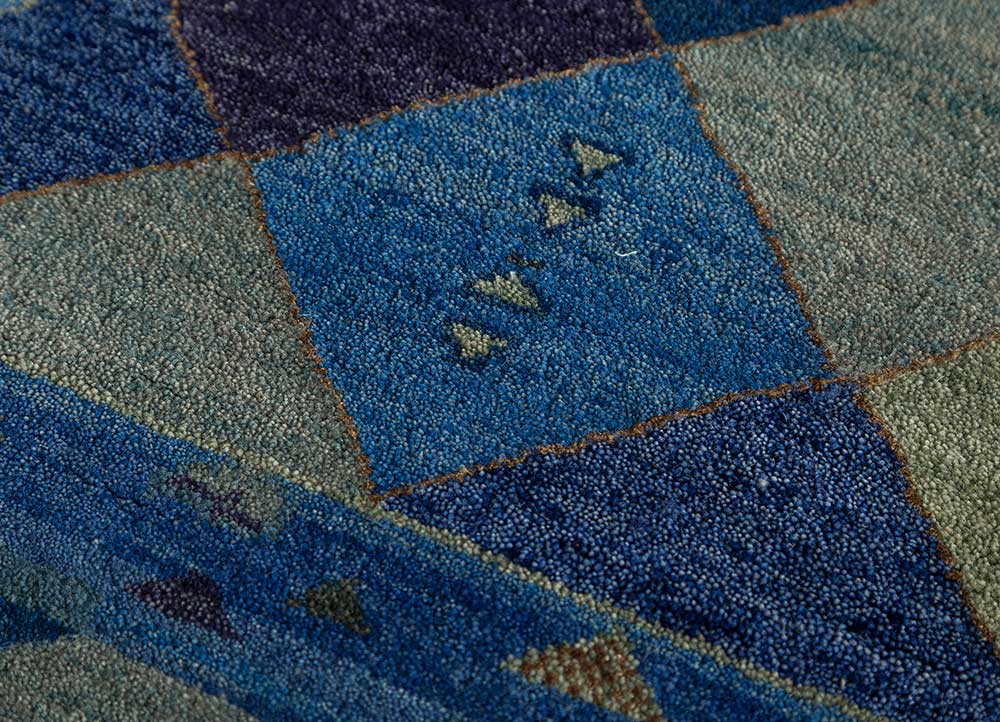 manchaha blue wool and bamboo silk Hand Knotted Rug - CloseUp