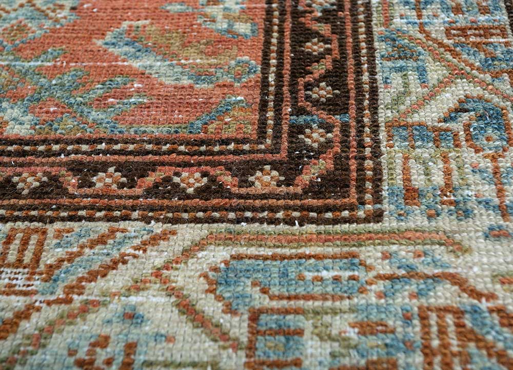 vintage beige and brown wool Hand Knotted Rug - CloseUp