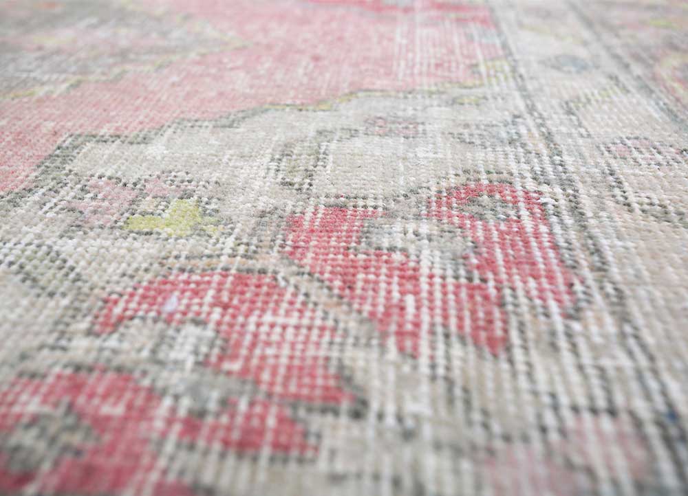 vintage pink and purple wool Hand Knotted Rug - CloseUp