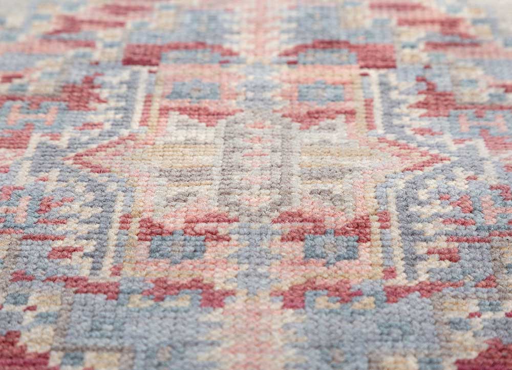 erbe pink and purple wool Hand Knotted Rug - CloseUp