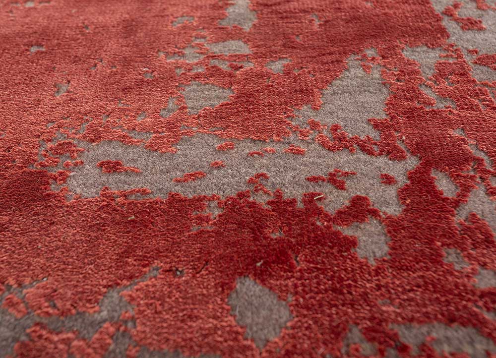 chaos theory by kavi red and orange wool and bamboo silk Hand Knotted Rug - CloseUp