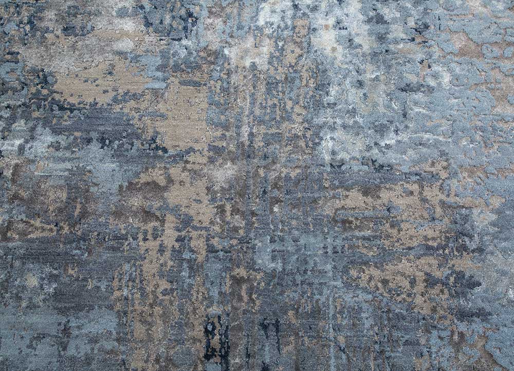 chaos theory by kavi blue wool and bamboo silk Hand Knotted Rug - CloseUp