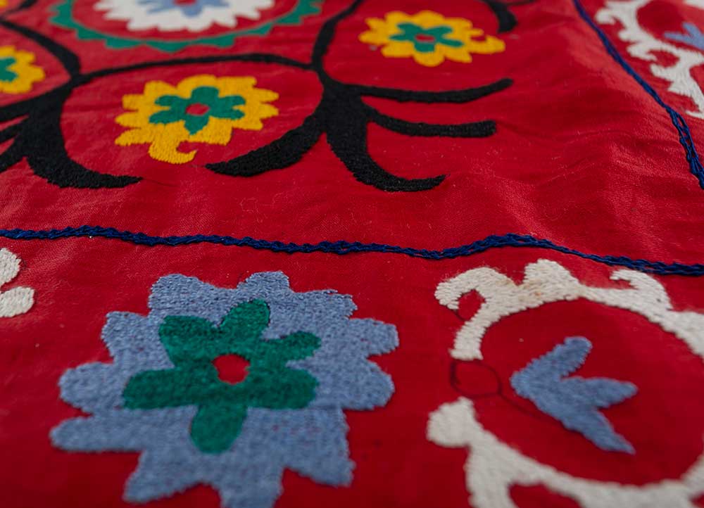 jean red and orange cotton Hand Loom Rug - CloseUp