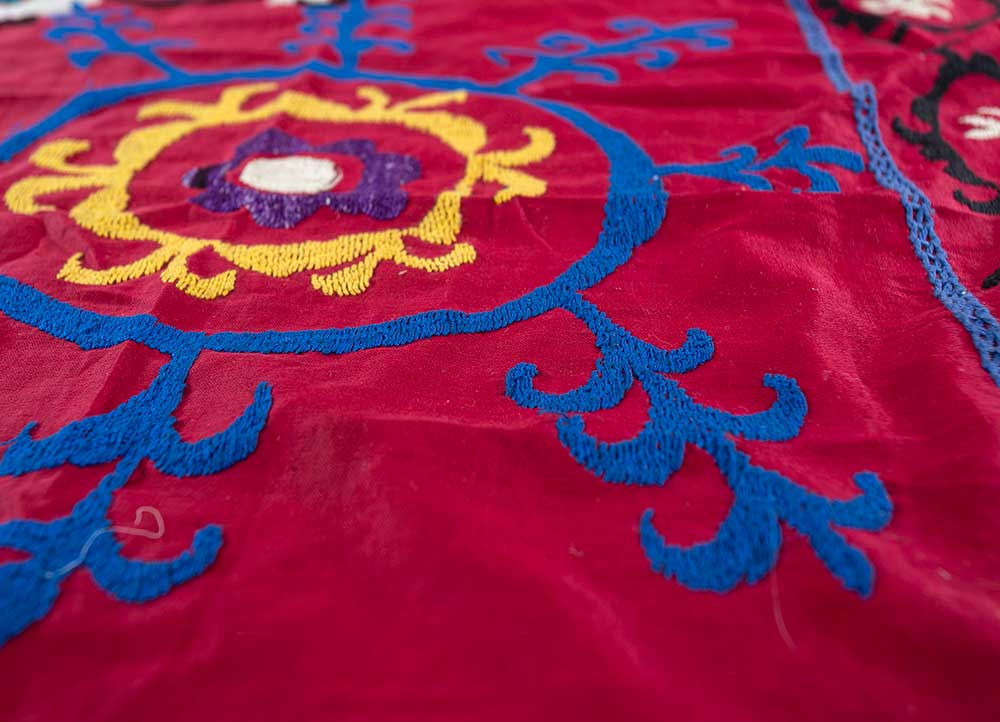 jean red and orange cotton Hand Loom Rug - CloseUp