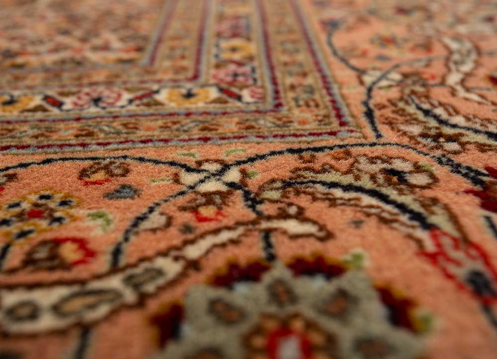 aalam red and orange wool Hand Knotted Rug - CloseUp