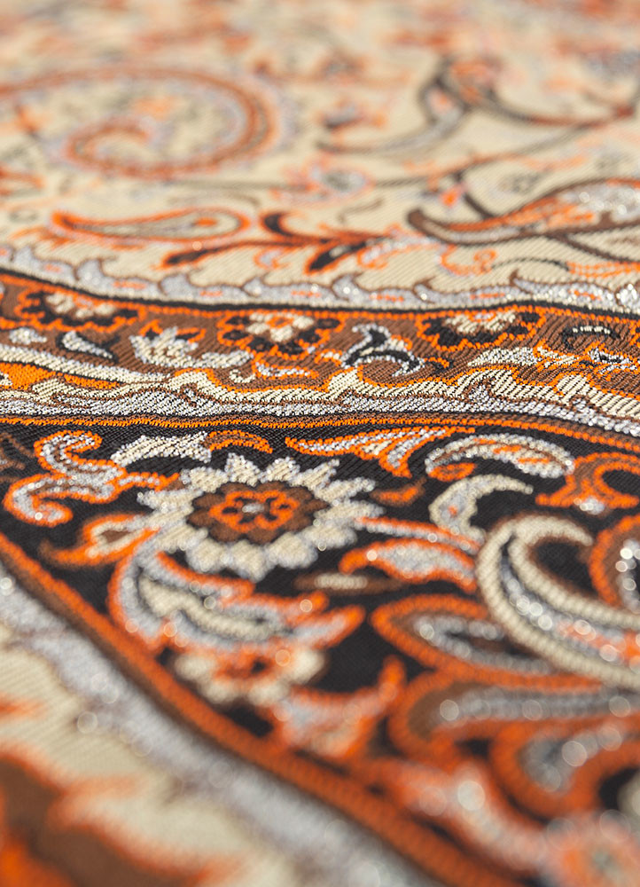 gulmarg beige and brown silk and zari Wall Art Rug - CloseUp gulmarg beige and brown silk and zari Wall Art Rug - CloseUp