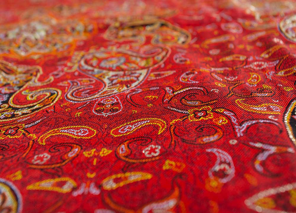 mending your own red and orange silk Wall Art Rug - CloseUp