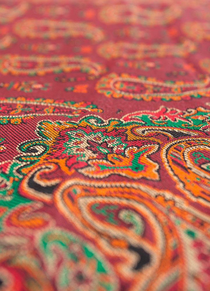 gulmarg red and orange silk and zari Wall Art Rug - CloseUp gulmarg red and orange silk and zari Wall Art Rug - CloseUp