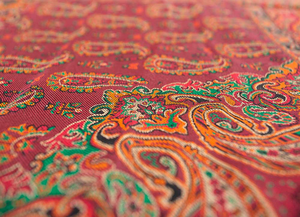 mending your own red and orange silk Wall Art Rug - CloseUp