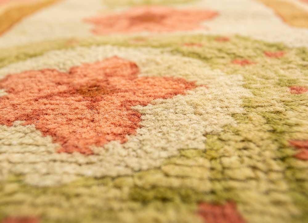 aalam red and orange wool Hand Knotted Rug - CloseUp