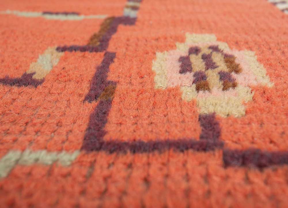 aalam red and orange wool Hand Knotted Rug - CloseUp