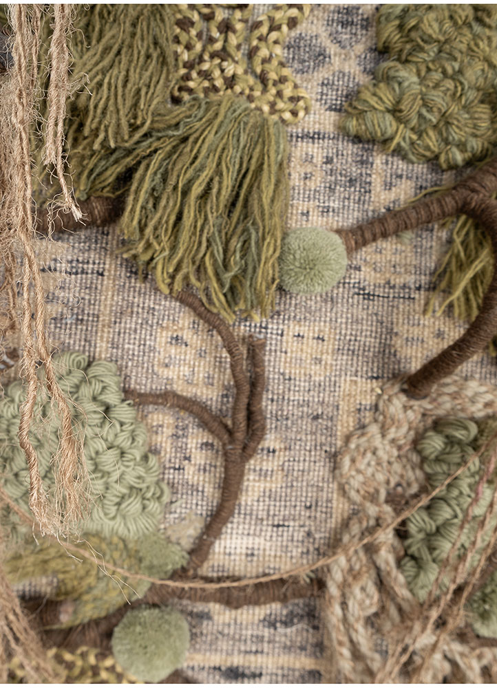 wall art green wool and silk  Rug - CloseUp