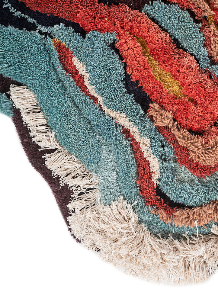 wall art and tapestries blue wool and bamboo silk Hand Knotted Rug - Corner