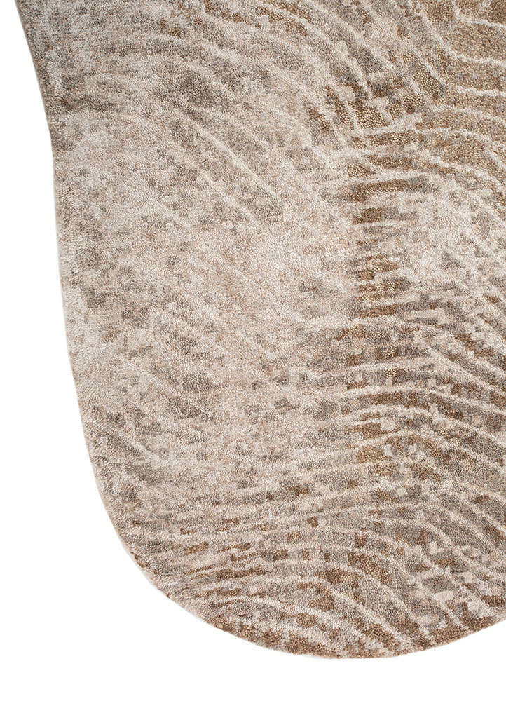 entropy beige and brown wool and bamboo silk Hand Knotted Rug - Corner