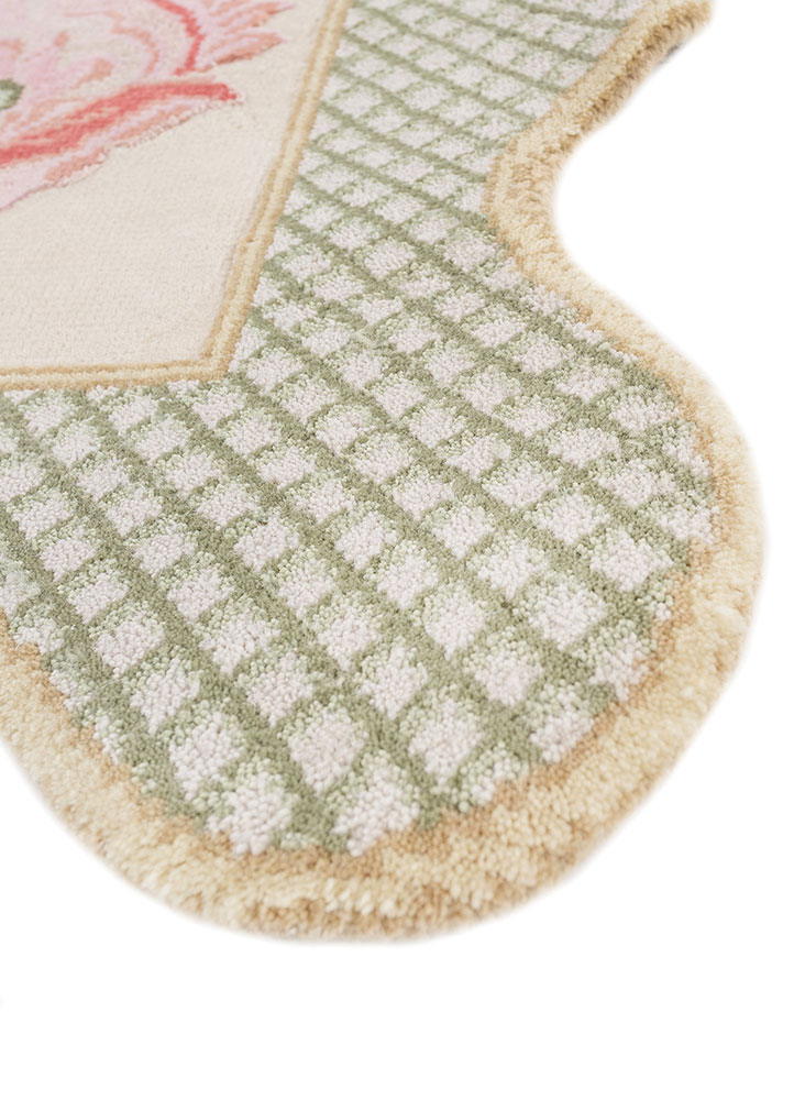 jardins du monde ivory wool Hand Knotted Rug - Corner