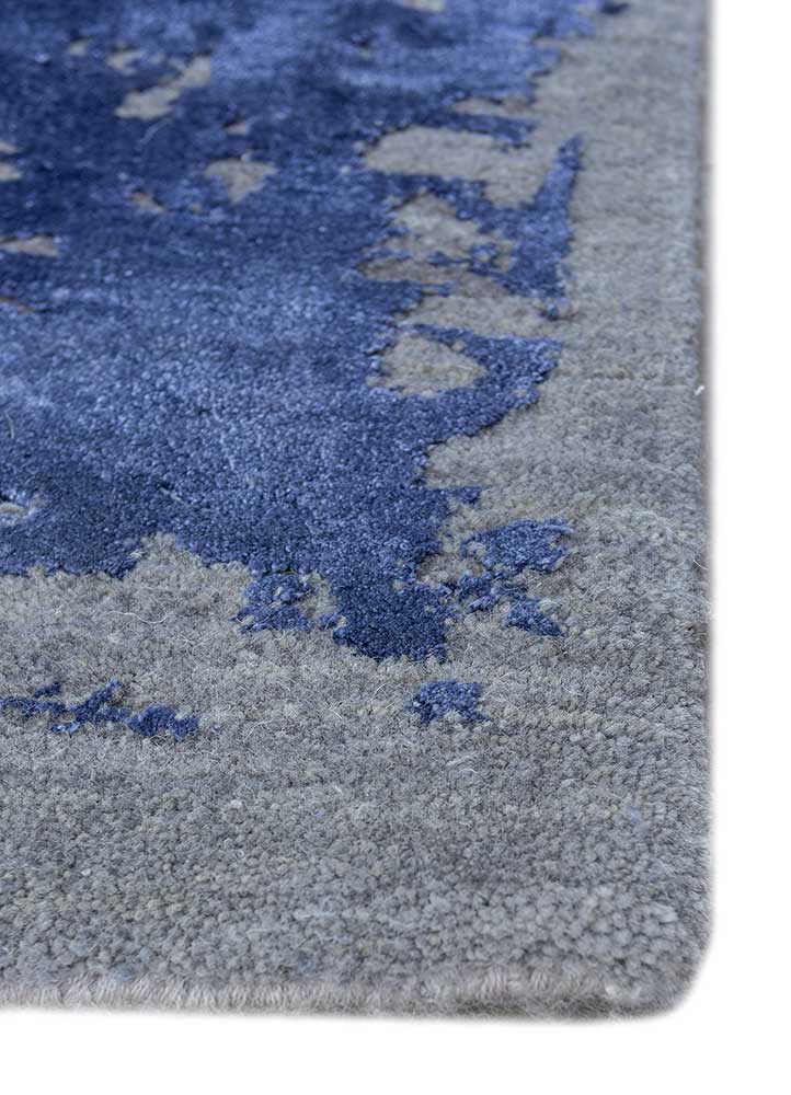 chaos theory by kavi blue wool and bamboo silk Hand Knotted Rug - Corner